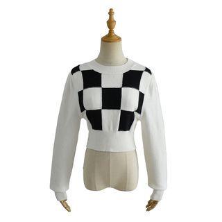 Check Panel Knit Top