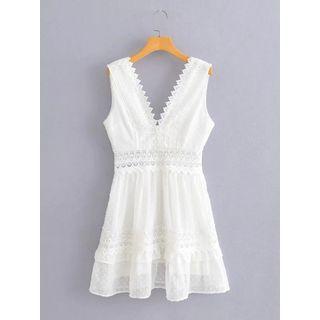 Sleeveless Eyelet Lace Mini A-line Dress