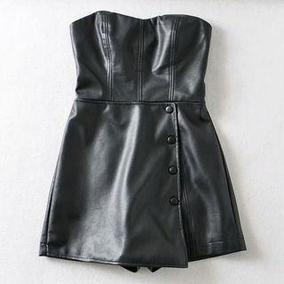 Faux Leather Strapless Playsuit