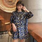 3/4-sleeve Heart Pattern Mini Dress