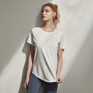 Set: Short-sleeve Cutout Sports T-shirt + Yoga Pants
