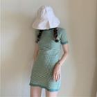 Plaid Short-sleeve Mini Sheath Dress Green - One Size