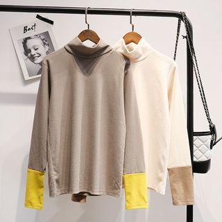 Two-tone Long-sleeve Mock Neck Top
