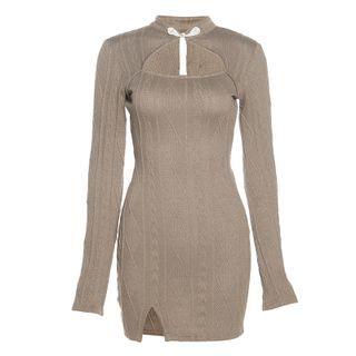 Knit Open-back Long-sleeve Mini Bodycon Dress