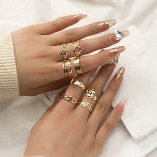 Set Of 8: Alloy Open Ring (various Designs) Set Of 8 - Gold - One Size