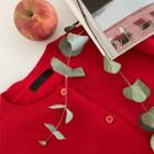 Basic Round-neck Cardigan Red - One Size