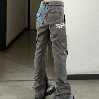 Low Rise Star Embroidered Panel Wide Leg Cargo Jeans