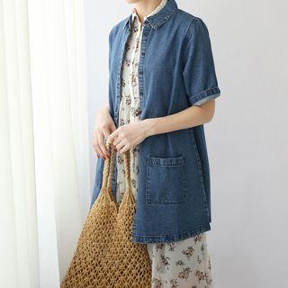 Elbow-sleeve Denim Blouse