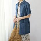 Elbow-sleeve Denim Blouse