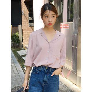 Notched-collar 3/4-sleeve Shirt