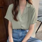 Short-sleeve Button-up V-neck Shirt