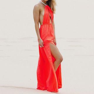 Halter Cut Out Beach Maxi Sun Dress