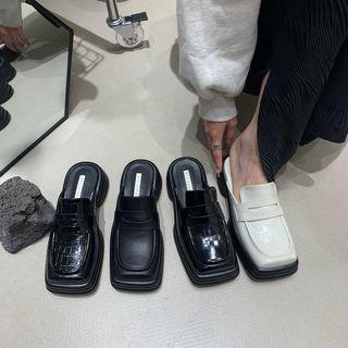 Square Toe Platform Block Heel Loafer Mules
