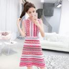 Sleeveless Printed Knit Ruffled Dress