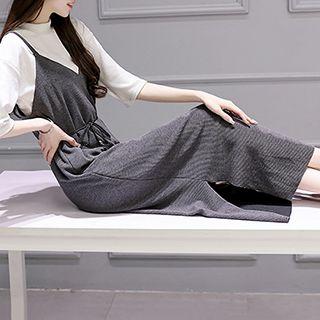 Set: 3/4-sleeve Top + Sleeveless Midi Dress