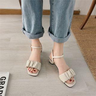 Ruched Ankle-strap Chunky-heel Sandals