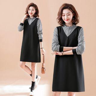 Mock Two-piece Long-sleeve Mock-neck A-line Mini Dress