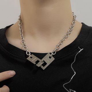Square Buckle Thick Chain Necklace Silver - One Size