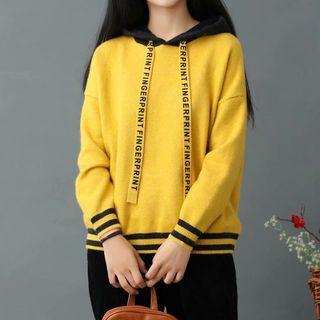 Lettering Striped Hooded Sweater