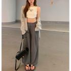 Printed Crop Tank Top / Checker Loose-fit Light Shirt / Drawstring Loose-fit Sweatpants