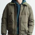 Fleece-collar Padding Zip Jacket