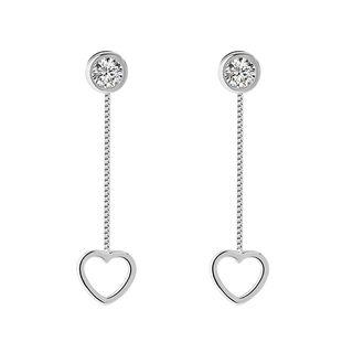 925 Sterling Silver Rhinestone Heart Dangle Earring As Shown In Figure - One Size