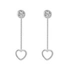 925 Sterling Silver Rhinestone Heart Dangle Earring As Shown In Figure - One Size