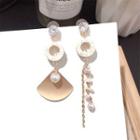Non-matching Rhinestone Faux Pearl Dangle Earring Gold - One Size
