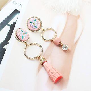 Flower Embroidered Tasseled Drop Earring