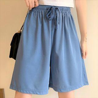 Loose-fit Plain Elastic-waist Shorts