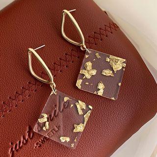 Gold Leaf Transparent Square Dangle Earring