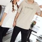 Couple Matching Letter Embroidered Elbow Sleeve Hoodie