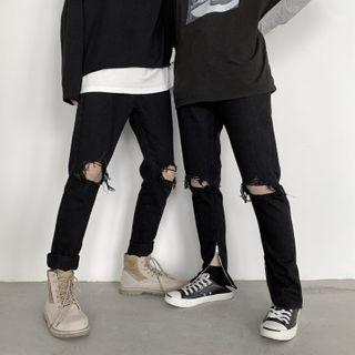 Ripped Zip-up Skinny Jeans
