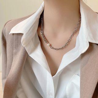 Beaded Chain Necklace Ndxz006 - Silver - One Size