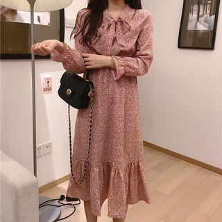 Bell-sleeve Floral Midi A-line Dress As Shown In Figure - One Size