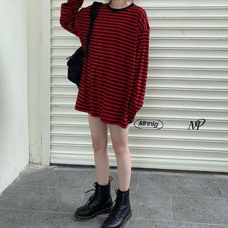 Long-sleeve Striped T-shirt Stripe - Black & Red - One Size