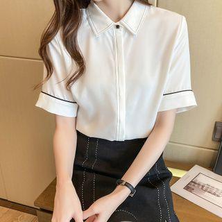 Short-sleeve Chiffon Contrast Trim Shirt