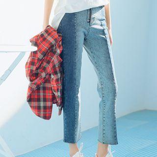 Color Panel Crop Slim Fit Jeans