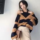Striped Cold Shoulder Chunky Sweater
