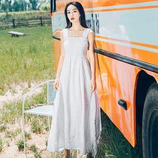 Strappy Striped A-line Midi Beach Dress