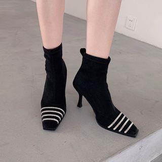 Striped High Heel Short Boots