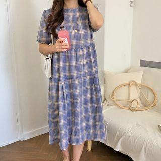 Plaid Color Block Short-sleeve Dress