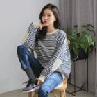 Elbow-patch Stripe Cotton Sweatshirt