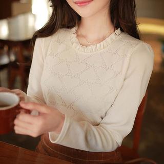 Frill-neck Heart-patterned Top