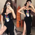 Sequined Print Midi Tube Bodycon Dress