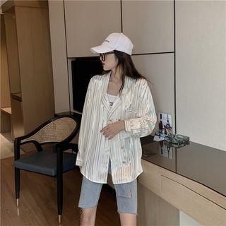 Bronzing Striped Long-sleeve Blazer Gold - One Size
