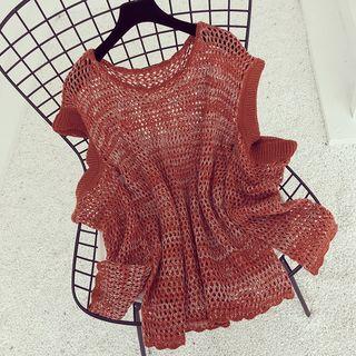 Open Knit Cut Out Shoulder Sweater