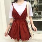 Set: Short-sleeve T-shirt + Spaghetti-strap Playsuit
