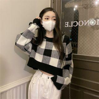 Gingham Check Cropped Sweater