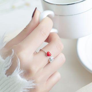 Heart Letter Rhinestone Open Ring Silver - One Size